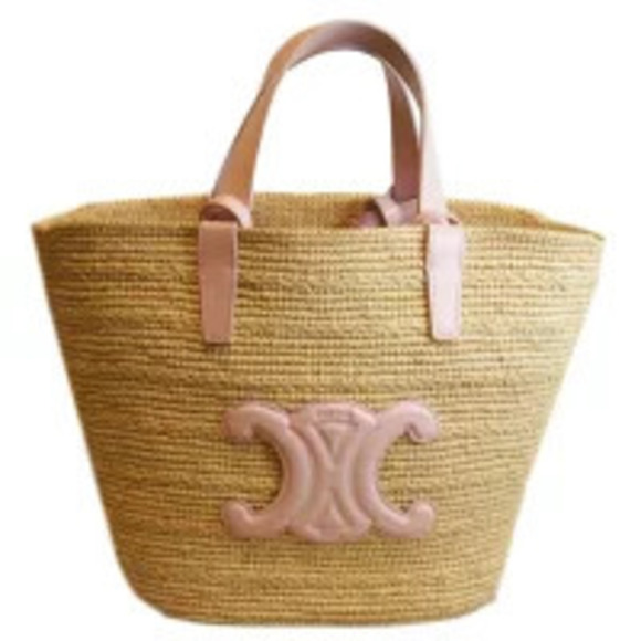 Celine Handbags - CELINE Triomphe Panier Raffia Basket Bag Pink AB